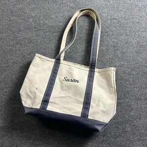 L.L.Bean Boat And Tote Bag Large Natural Navy Canvas Monogram Susan Made In USA